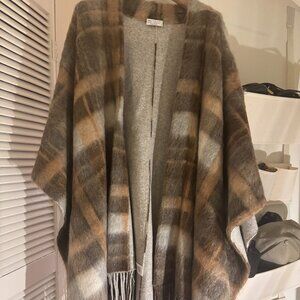 Brunello Cucinelli Plaid Wool Cashmere Mohair Fringe Cape NWT Italy Size M